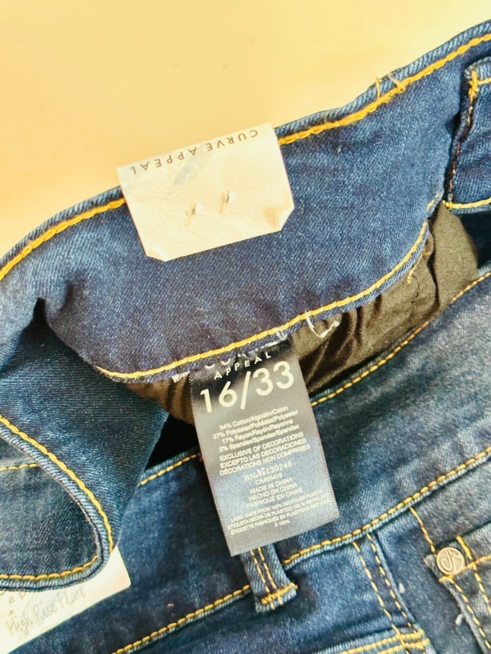 CURVE APPEAL HIGH RISE FLARE LONDON DARK BLUE DENIM JEANS 16/33 - Picture 6 of 7